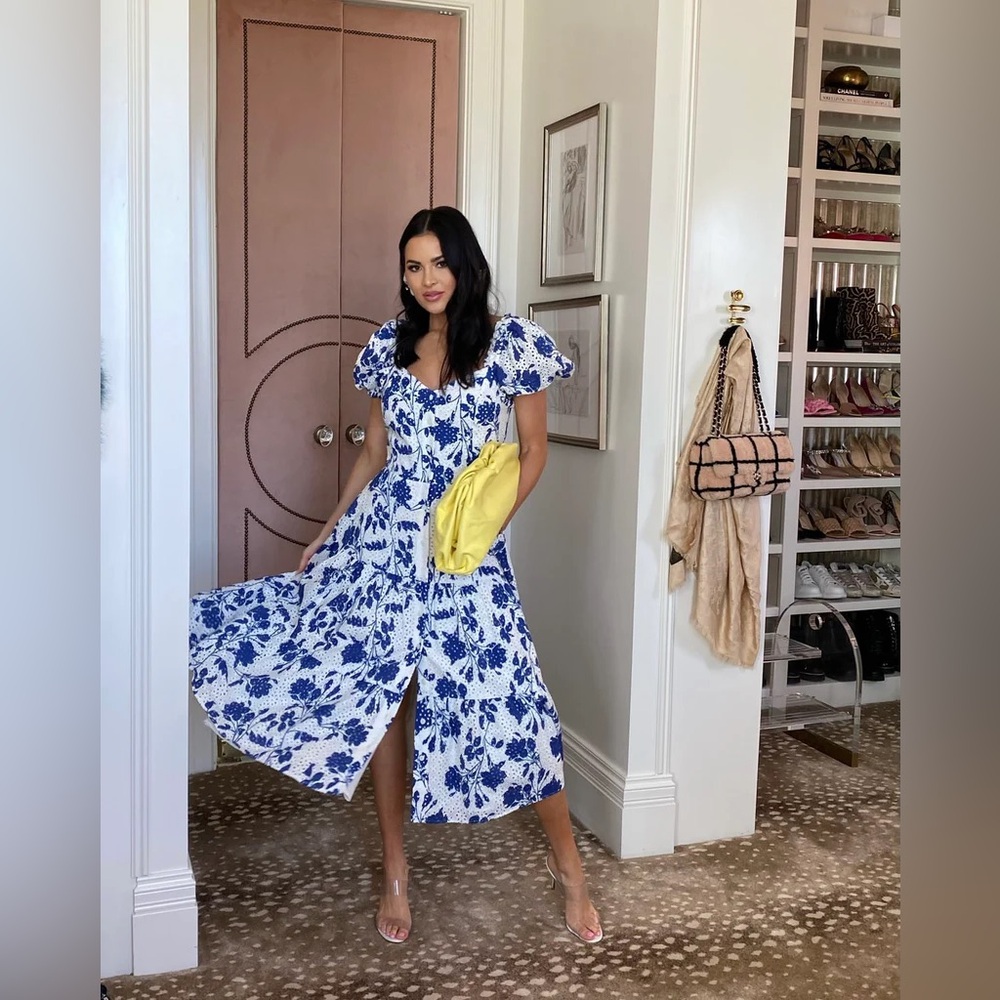 Rachel Parcell eyelet stencil tiered midi dress in Periwinkle XS - Picture 3 of 8